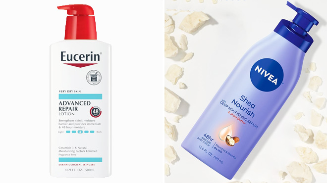 Eucerin Advanced Repair and Nivea Shea Nourish Body Lotion