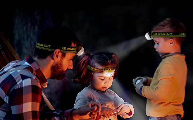 Father and Kids wearing Fulighture Battery Powered LED Headlamp