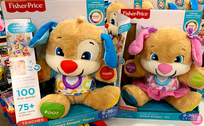 Fisher Price Laugh Learn Smart Stages Puppy Plush Learning Toy and Fisher Price Laugh Learn Smart Stages Sis Puppy Plush Learning Toy