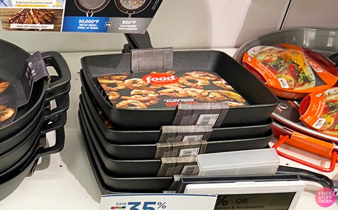 Food Network Cast Iron Grill Pan on Store Shelf