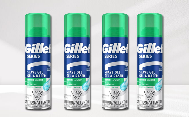 Four Gillette Series Sensitive Soothing with Aloe Vera Mens Shave Gel