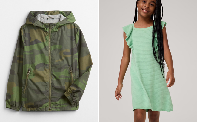 GAP Factory Kids Jersey Lined Camo Windbuster and Kids Textured Sweater Dress