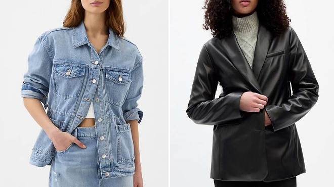 GAP Factory Womens Denim Jacket and Vegan Leather Blazer