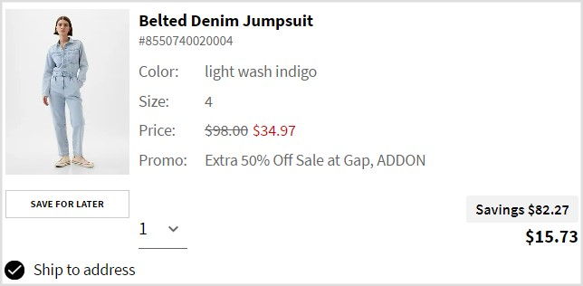 GAP Womens Denim Jumpsuit Checkout