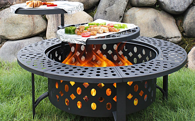 Hayler Wood Burning Outdoor Fire Pit Table with Lid