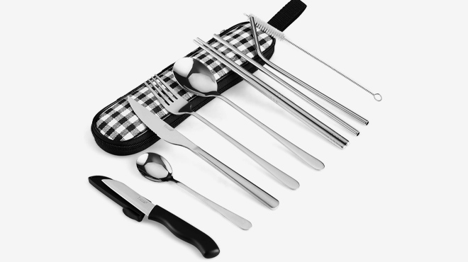 Hecef Black Titanium Plating Travel Cutlery Set