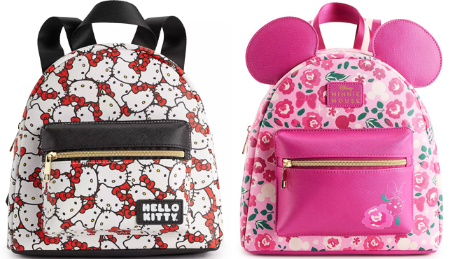 Hello Kitty Printed Mini Backpack and Disneys Minnie Mouse Pink Floral Print Mini Backpack