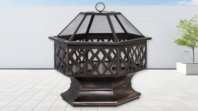 Hex Shaped Outdoor Fire Pit with Flame Retardant Lid