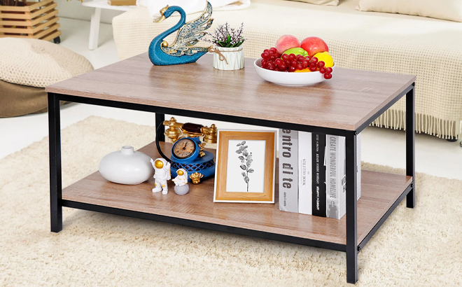 HomGarden Industrial Rectangle Wood Coffee Table in a Room