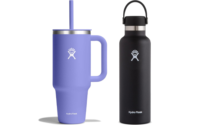 Hydro Flask All Around Travel Tumbler and Hydro Flask Stainless Steel Standard Mouth Water Bottle with Flex Cap