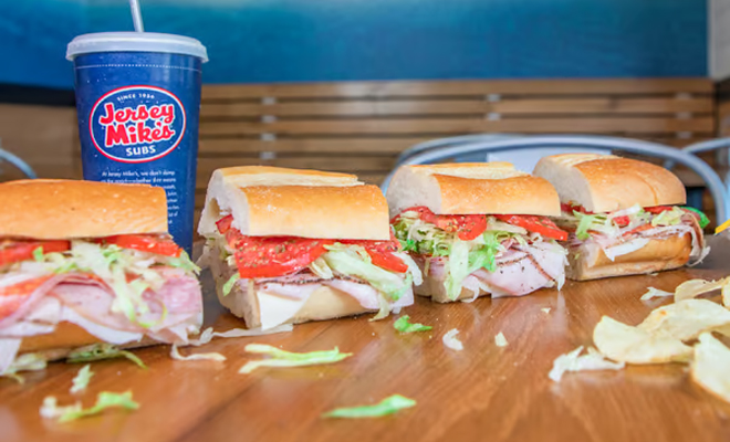 Jersey Mikes Sub and a Drink in the Background