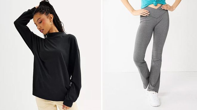 Juniors SO Oversized Boyfriend Mockneck Tee and Flare Leggings