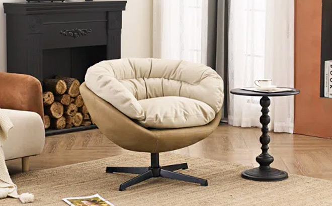 Keedah Faux Leather Swivel Barrel Chair