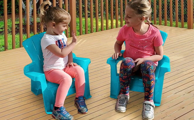 Kids Sitting on Childrens Adirondack Chair