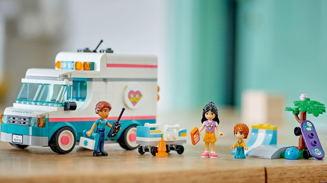 LEGO Friends Heartlake City Hospital Ambulance Set on a Table