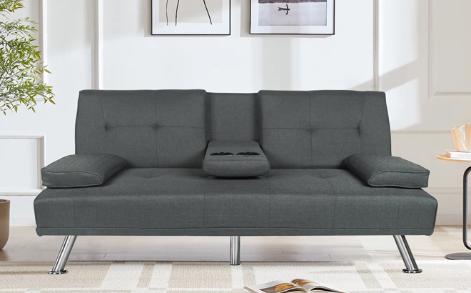 Leumius Modern Futon Sofa Bed in Dark Gray