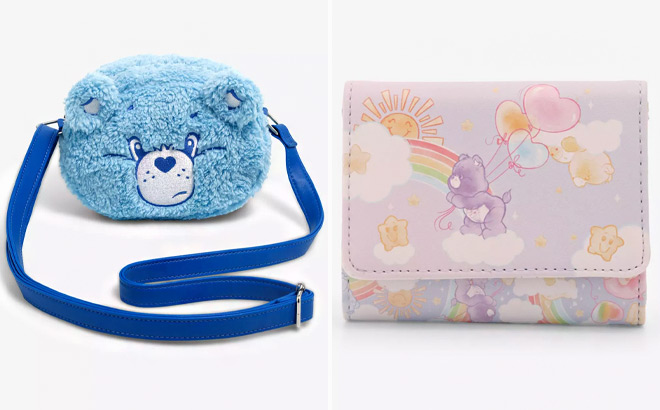 Loungefly Care Bears Grumpy Bear Fuzzy Crossbody Bag and Mini Flap Wallet