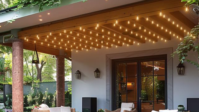 Luckystyle 120 Feet Outdoor String Lights as Eaves Decor
