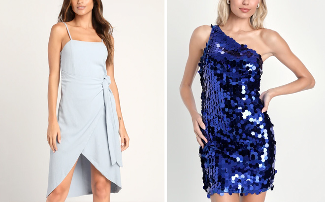 Lulus Seize the Sparkle Dark Blue Sequin One Shoulder Mini Dress