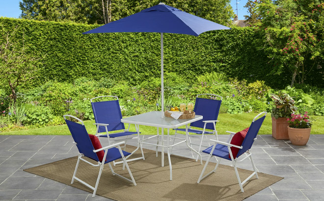 Mainstays Albany Lane 6 Piece Outdoor Patio Dining Set in Blue Color