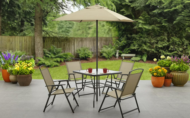 Mainstays Albany Lane 6 Piece Outdoor Patio Dining Set in Tan Color