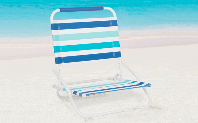 Mainstays Folding Beach Sand Chair Blue Teal Stripe