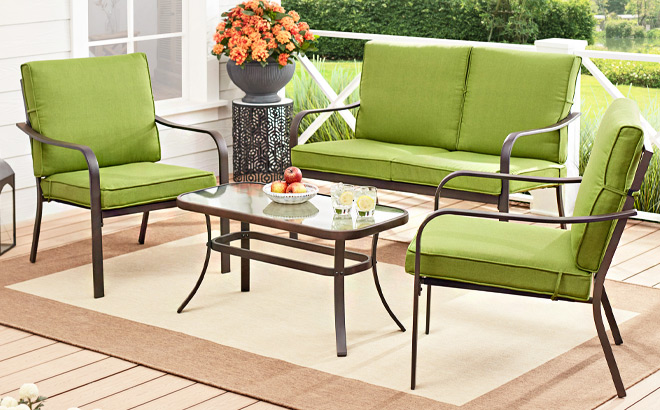 Mainstays Stanton 4 Piece Outdoor Patio Conversation Set in Green Color