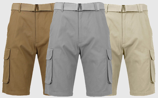 Mens Cotton Flex Stretch Cargo Shorts With Belt