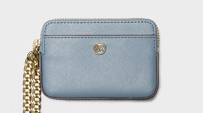 Michael Kors Medium Saffiano Leather Chain Card Case in light blue