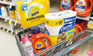 Multiple Household Items in a Cart at Walgreens