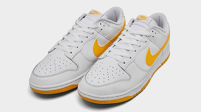 Nike Dunk Mens Low Retro Casual Shoes in white with university gold