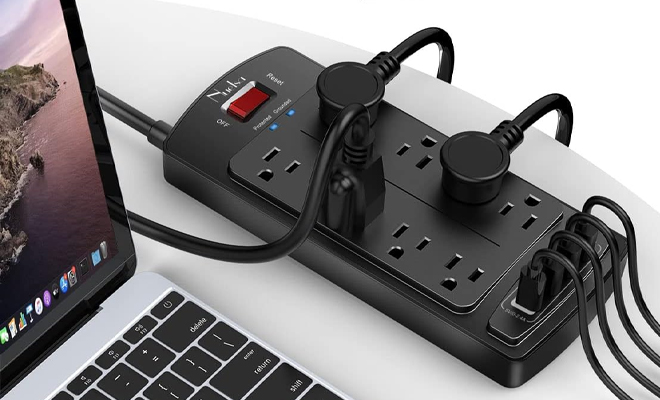 Nuetsa 6 Feet Surge Protector Power Strip in Black on a Table