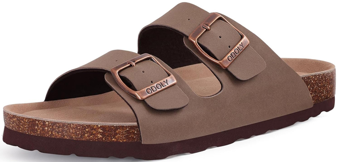 ODOLY Womens Cork Footbed Slide Sandal in Brown Color