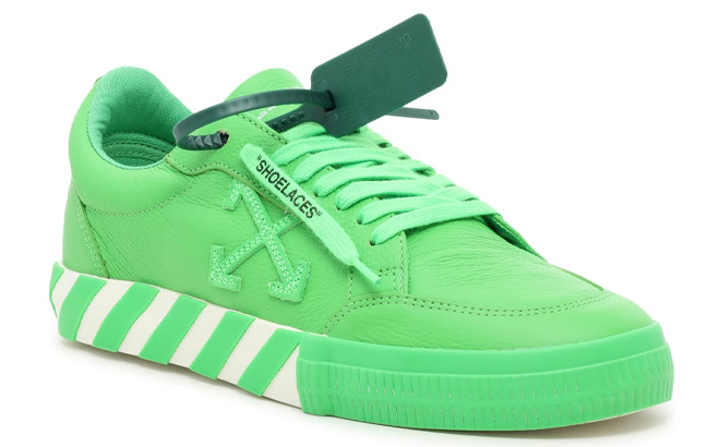 Off White Low Vulcanized Mens Sneakers in Lime Green Color