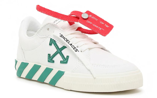 Off White Vulcanized Lace Up Kids Sneakers White Green Color