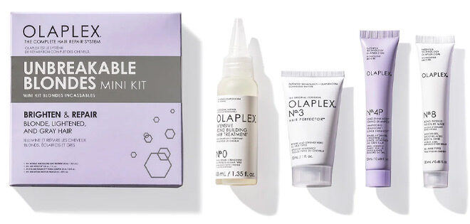 Olaplex Unbreakable Blondes Mini Kit on a Plain Background