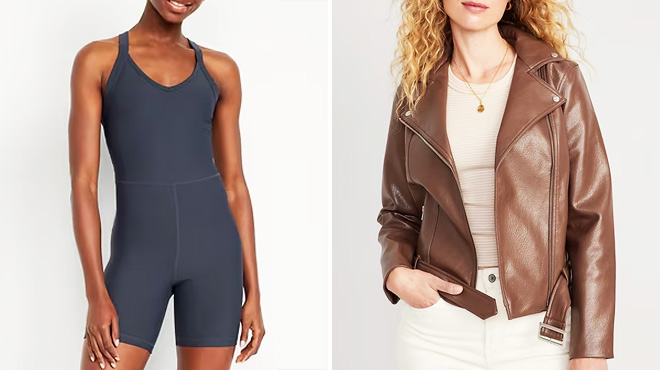 Old Navy Womens PowerSoft Bodysuit and Biker Jacket