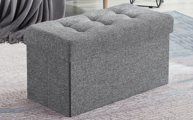 Ornavo Home Foldable Tufted Linen Storage Ottoman Bench 1