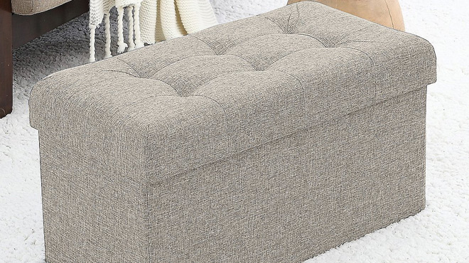 Ornavo Home Foldable Tufted Linen Storage Ottoman Bench