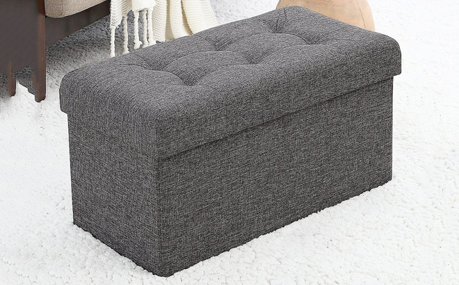 Ornavo Home Foldable Tufted Linen Storage Ottoman