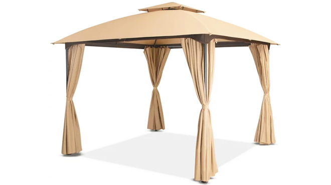 Outdoor Canopy Gazebo with Privacy Curtains in Khaki