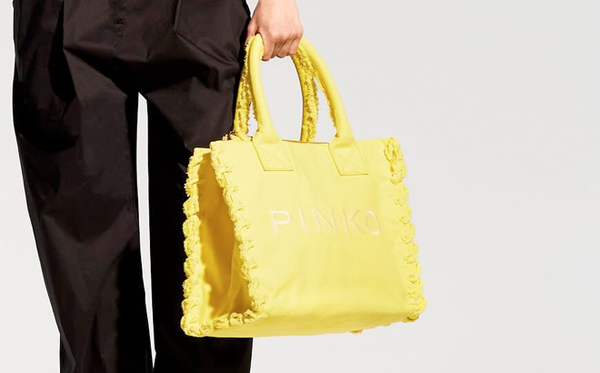 PINKO BEACH SHOPPER IN RECYCLED CANVAS YELLOW