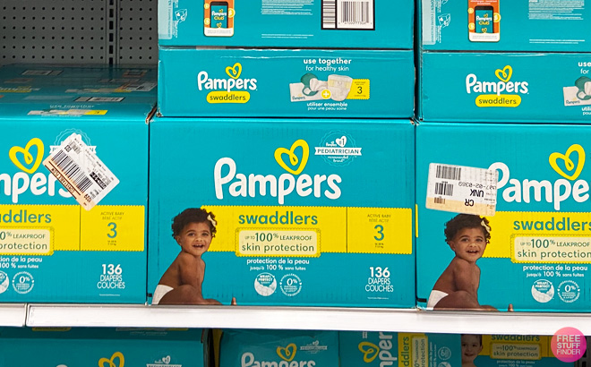 Pampers Swaddlers Active Baby Diapers 136 Count on Store Shelf