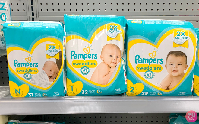Pampers Swaddlers Diapers on a Shelf