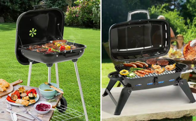 Portable Square Charcoal Grill and Go Anywhere Portable Propane Gas Grill