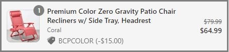 Premium Color Zero Gravity Patio Chair Checkout Page