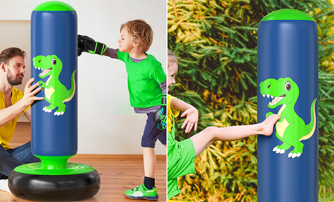 Qpau 48 Inch Stable Inflatable Dinosaur Boxing Bag for Kids