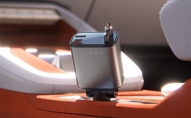 Retractable iPhone Car Charger in a Car