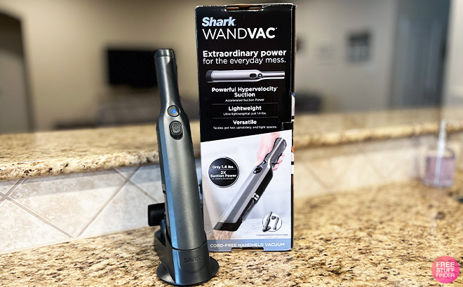 Shark WANDVAC Cordless Handheld Vacuum on a Countertop