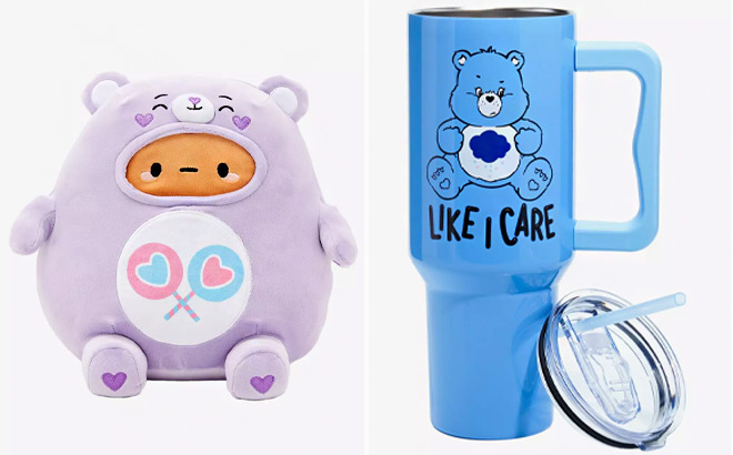 Smoko Care Bears Share Bear Tayto Mochi Plush and Stainless Steel Travel Cup